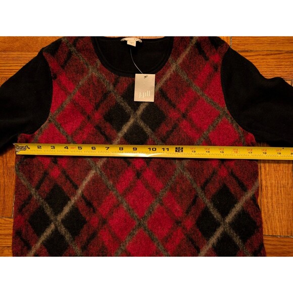 NWT J. Jill Crew Neck Sweater Women's Small Red Black Argyle Plaid Pullover - Picture 8 of 9